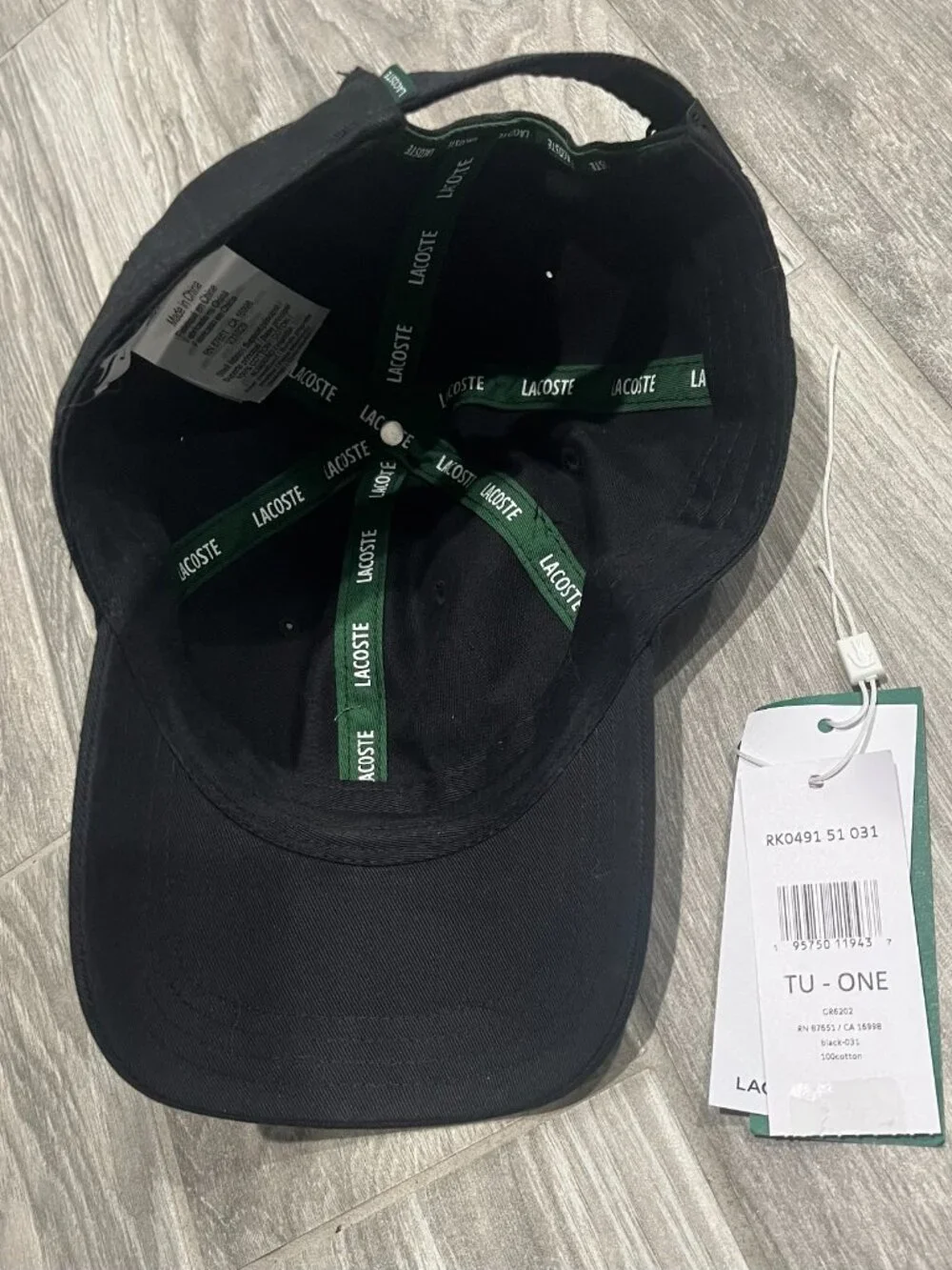 NEW WITH TAGS LACOSTE UNISEX BLACK 100% ORGANIC COTTON BASEBALL HAT ONE SIZE